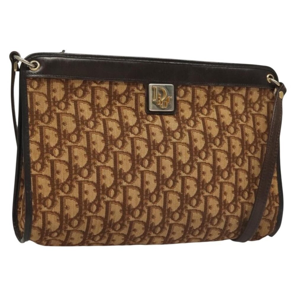 Authentic Christian Dior Trotter Canvas Shoulder Bag Brown Gold - Picture 1 of 16